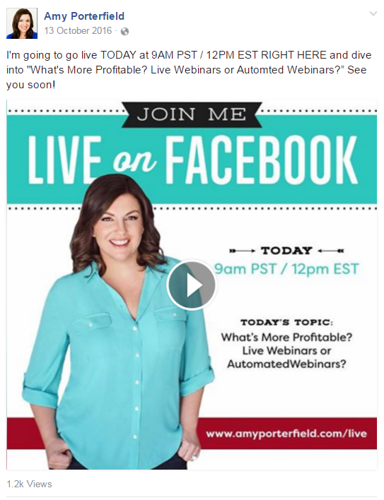 Live streaming is an easy way to remind people about your webinar. 